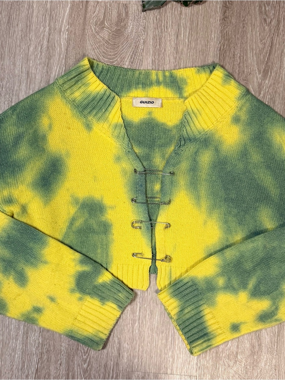Danielle Guizio Tie Dye Safety Pin Cropped Cardigan Sweater M/L Made in Italy